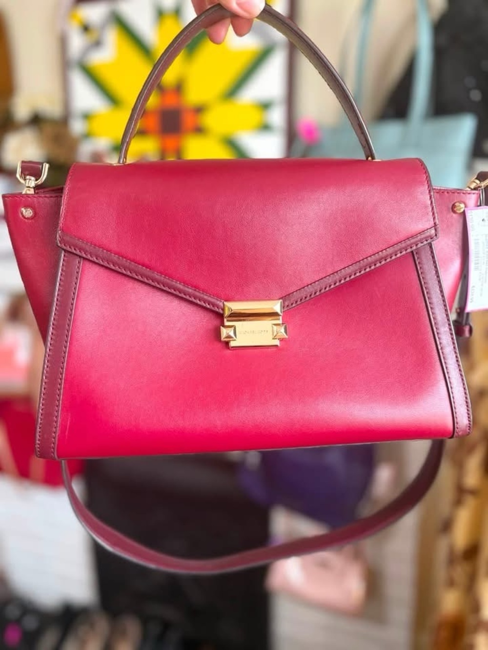 Michael Kors Red Leather Satchel with Gold-Tone Hardware